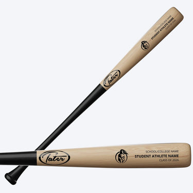 Custom wood baseball bat with engraved athlete name and class year, ideal for student athletes