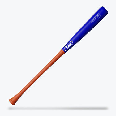Blue and wood baseball bat with custom name engraving, Tater Pro Maple Signature Series