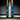 Customized Tater Baseball bats in green, white, and blue with player names and schools