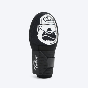 Black KONG sliding mitt by Tater, front view, black padded shell with white Kong gorilla graphic