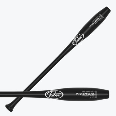 Black Tater Baseball underload trainer bat with white logo and text, ideal for practice and skill development.