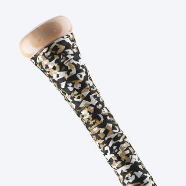 HNDL 0.5mm bat grip wrap in Desert Black camo on a wood bat handle