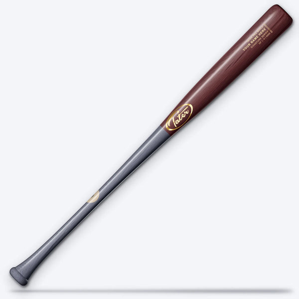 Tater I13 Pro maple wood bat with grey handle, cherry barrel and gold oval logo