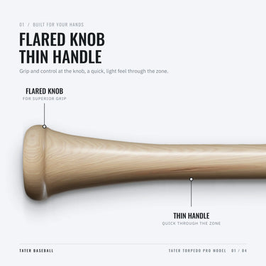 Flared knob and thin handle on the Tater Torpedo