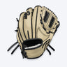 Tater Mod. Trap Loop pitcher's glove in blonde leather with black laces, black welting and a black TB logo outlined in blonde, back-of-hand view