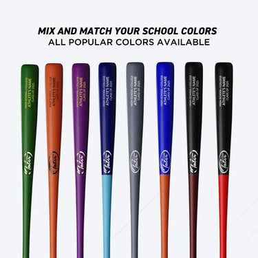 Customizable baseball bats in school colors for high school and college athletes