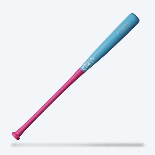 Blue and pink custom baseball bat with engraved details for personalized training