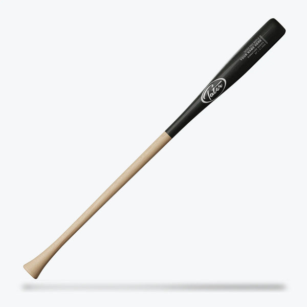Customizable black and wood baseball bat with Tater branding for players of all ages
