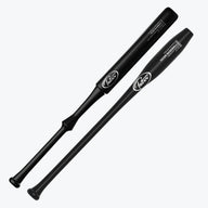 Two black Tater Baseball training bats, one overload and one underload, for swing practice and strength training.