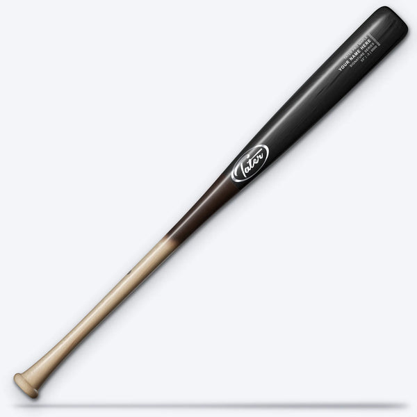 Tater 243 Pro maple wood bat with pine tar handle, black barrel and silver oval logo