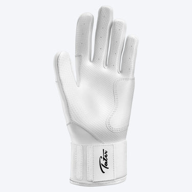 Palm of the white Tater long cuff batting glove with long wrist cuff