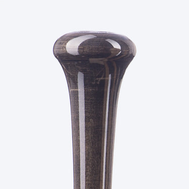 Top of the flared knob on a dark-stained Tater wood bat