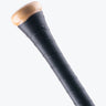 Wood baseball bat handle with black textured grip, ideal for training and gameplay