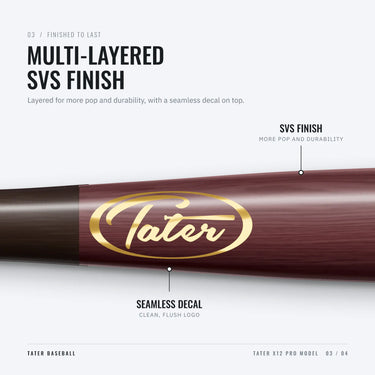 Gold Tater oval logo under the multi-layered SVS finish on the X12 Pro barrel