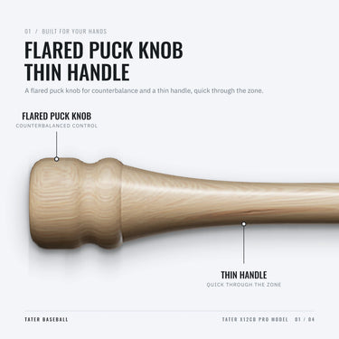 Flared puck knob and thin handle on the Tater X12CB, counterbalanced for control