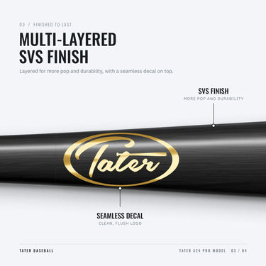 Gold Tater oval logo under the multi-layered SVS finish on the X24 Pro barrel